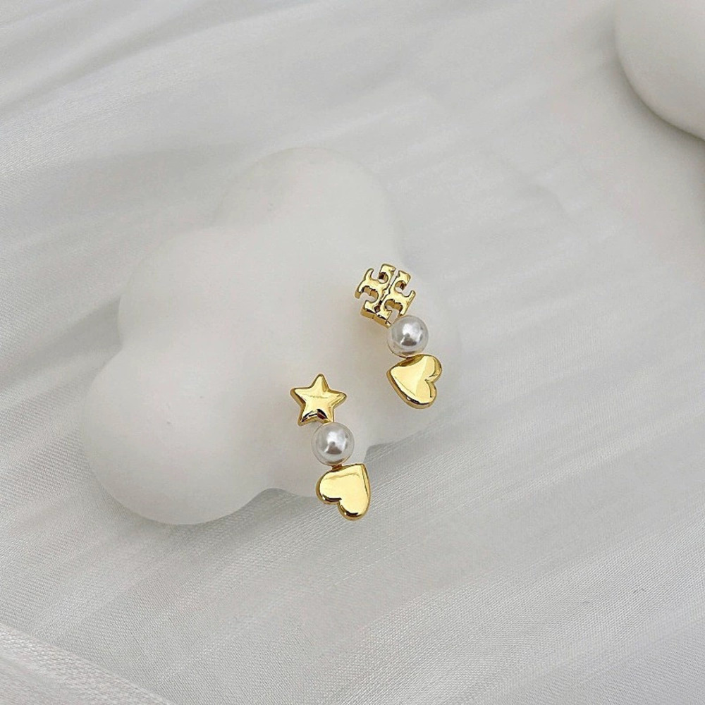 Tory Burch Pearl Letter Heart Earrings